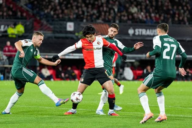 UEFA Europa League: Feyenoord v Panathinaikos F.C. Rotterdam - Ayase Ueda of Feyenoord during the third match of the UEFA Europa League 2025 2026. The match is set between Feyenoord and Panathinaikos F.C. at Stadion Feijenoord De Kuip on 23 October 2025 in Rotterdam, The Netherlands. Copyright: xYannickxVerhoevenx