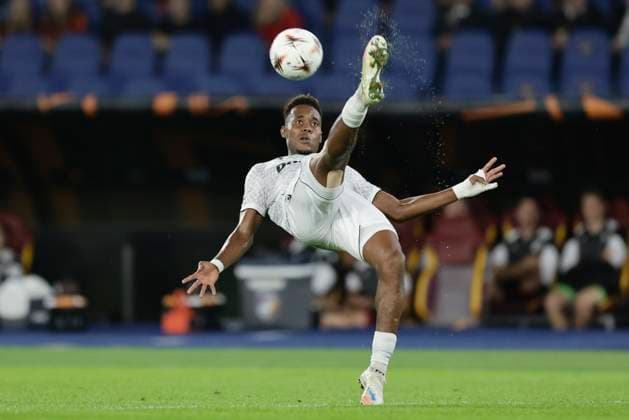 UEFA Europa League AS Roma vs FC Viktoria Plzen Viktoria Plzen s Liberian defender Sampson Dweh controls the ball during UEFA Europa League first round day 3 football match AS Roma vs FC Viktoria Plzen at the Olimpic Stadium in Rome, on October 23, 2025. _BPH3192 Copyright: xAntonioxBalascox