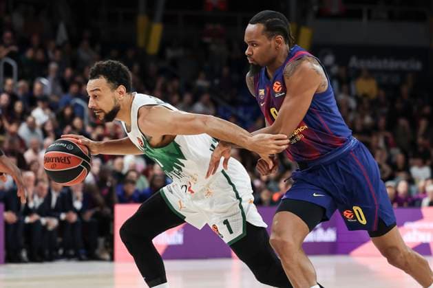 October 23, 2025, Barcelona, Barcelona, Spain: Nigel Williams-Goss of Zalgiris Kaunas and Kevin Punter of FC Barcelona, Barca in action during the Turkish Airlines Euroleague 2025 26 League Phase MD6 match played between FC Barcelona and Zalgiris Kaunas at Palau Blaugrana on October 23, 2025 in Barcelona, Spain. Barcelona Spain - ZUMAa181 20251023_zaa_a181_084 Copyright: xJavierxBorregox