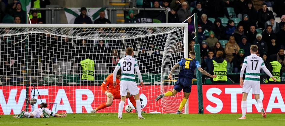 UEFA Europa Conference League Group Phase, Tallaght Stadium, Dublin 23 10 2025 Shamrock Rovers vs NK Celje Franko KovaÄeviÄ‡ of NK Celje scores a goal that was later ruled out Franko KovaÄeviÄ‡ scores a goal that was later ruled out 23 10 2025  Copyright: x INPHO RyanxByrnex RB1_3315