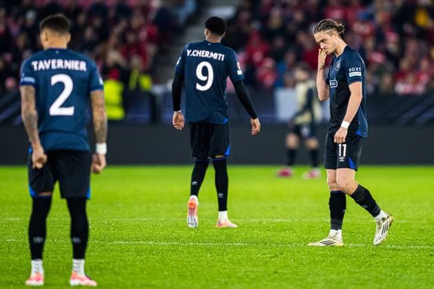 251023 Thelo Aasgaard of Rangers looks dejected during the UEFA Europa League football match between Brann and Rangers on October 23, 2025 in Bergen. Photo: Marius Simensen BILDBYRAN COP 238 MM0046 bbeng brann depp football fotball fotboll rangers soccer uefa europa league Copyright: MARIUSxSIMENSEN BB251023ZQ061