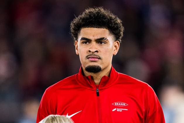 251023 Noah Jean Holm of Brann ahead of the UEFA Europa League football match between Brann and Rangers on October 23, 2025 in Bergen. Photo: Marius Simensen BILDBYRAN COP 238 MM0046 bbeng brann football fotball fotboll rangers soccer uefa europa league Copyright: MARIUSxSIMENSEN BB251023ZQ062