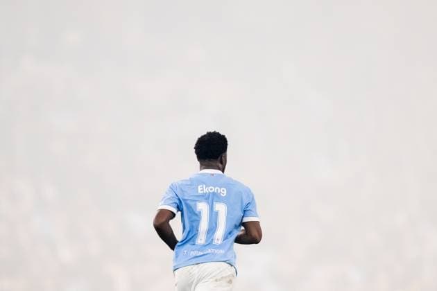 251023 Emmanuel Ekong of Malmö FF during the UEFA Europa League football match between Malmö FF and Dinamo Zagreb on October 23, 2025 in Malmö. Photo: Petter Arvidson BILDBYRAN kod PA PA1100 fotboll football soccer fotball uefa europa league europa league malmö ff dinamo zagreb gnk Dinamo Zagreb bbeng Copyright: PETTERxARVIDSON BB251023PA200