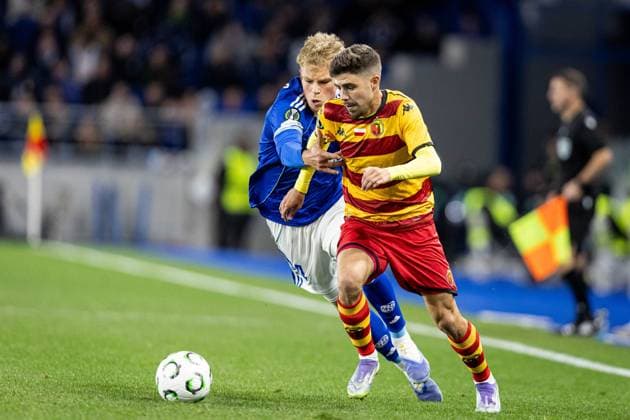 2025.10.23 Strasbourg Liga Konferencji UEFA kolejka 2 sezon 2025 2026 Racing Strasbourg - Jagiellonia Bialystok Nz Lucas Hogsberg Alex Pozo Foto Sathire KELPA ArenaAkcji 2025.10.23 Strasbourg football UEFA Conference League round 2 season 2025 2026 match Racing Strasbourg - Jagiellonia Bialystok Credit: Sathire KELPA ArenaAkcji NEWSPIX.PL --- newspix.pl 