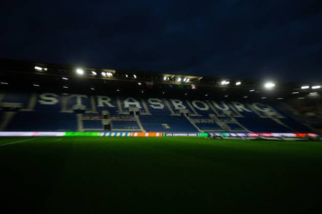 2025.10.23 Strasbourg Liga Konferencji UEFA kolejka 2 sezon 2025 2026 Racing Strasbourg - Jagiellonia Bialystok Nz Strasbourg stadium Foto Sathire KELPA ArenaAkcji 2025.10.23 Strasbourg football UEFA Conference League round 2 season 2025 2026 match Racing Strasbourg - Jagiellonia Bialystok Credit: Sathire KELPA ArenaAkcji NEWSPIX.PL --- newspix.pl 