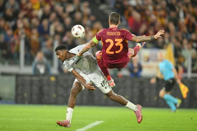 AS Roma v Viktoria Plzen - UEFA Europa League ROME, ITALY - OCTOBER 23: Gianluca Mancini (23) of AS Roma in aciton during the Europa League match between AS Roma and Viktoria Plzen Stadio Olimpico on October 23,2025 in Rome, Italy. Claudio Pasquazi Anadolu Rome Italy. Editorial use only. Please get in touch for any other usage.  Copyright: x2025xAnadoluxClaudioxPasquazix