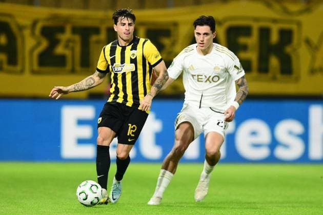 UEFA Conference League, AEK Athens vs Aberdeen - Lazaros Rota of AEK Athens in action during the UEFA Conference League league phase matchday 2 soccer match between AEK Athens vs Aberdeen held at AEK Arena in Athens, Greece, 23 October 2025. IMAGO ONE INCH PRODUCTIONS ATHENS Greece Copyright: xOnexInchxProductionsx 6700481