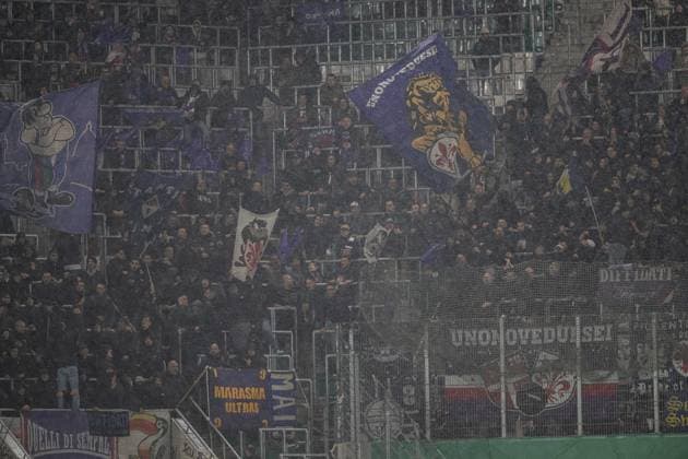 ACF Fiorentina fans during Europa Conference league match, SK Rapid Wien - ACF Fiorentina, 23. october 2025, Allianz stadium, Wien, Austria Copyright: xMICHALxFAJT,ZOSPORTU.SKx MAR_1702