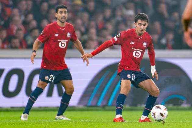 2025-10-23 LOSC Lille v PAOK FC - UEFA Europa League 2025 26 League Phase MD3 LILLE, FRANCE - OCTOBER 23: Osame Sahraoui of Lille OSC in action during the UEFA Europa League 2025 26 League Phase MD3 match between LOSC Lille and PAOK FC at Stade Pierre Mauroy on October 23, 2025 in Lille, France. Lille Stade Pierre Mauroy France Content not available for redistribution in The Netherlands directly or indirectly through any third parties. Copyright: xJorisxVerwijstx