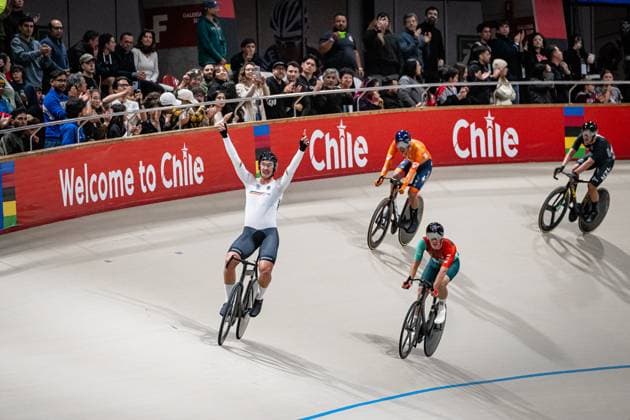 AUGENSTEIN Moritz: UCI Track cycling, Rad, Radsport, Bahnrad, Bahn World Championships 2025 AUGENSTEIN Moritz ( GER ) Germany Querformat - quer - horizontal - Landscape - Event Veranstaltung: UCI Track Cycling World Championships 2025 - Category Kategorie: Cycling - Track Cycling World Championships - Elite Men - Location Ort: South America Chile - Santiago de Chile - Velodromo Parque Penalolen Instituto - Discipline: Scratch Race - Distance: 10 km - Date Datum: 23.10.2025 Thursday Day 2 -