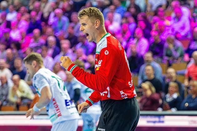 23.10.2025, xovx, Handball Daikin Handball Bundesliga, HSG Wetzlar - FRISCH AUF! Göppingen Jubel bei Kristian Saeveras (Frisch Auf! Göppingen) Wetzlar Buderus-Arena Hessen Deutschland (DE)