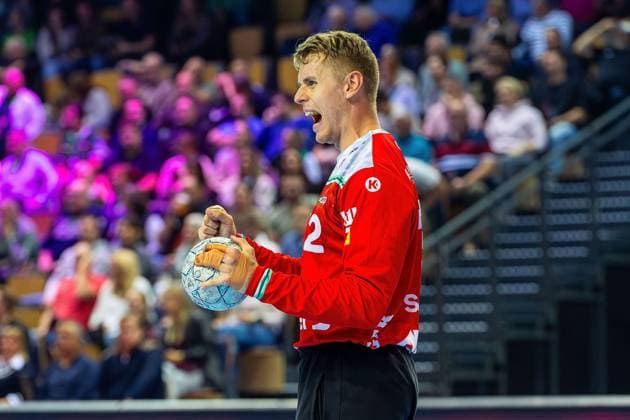 23.10.2025, xovx, Handball Daikin Handball Bundesliga, HSG Wetzlar - FRISCH AUF! Göppingen Jubel bei Kristian Saeveras (Frisch Auf! Göppingen) Wetzlar Buderus-Arena Hessen Deutschland (DE)