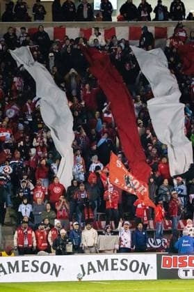 October 23, 2025, Bridgeview, Illinois, United States: Fans wave flags before the Chicago Fire FC vs Orlando City Wildcard match at SeatGeek Stadium. Final Score: Chicago Fire 3:1 Orlando City Bridgeview United States - ZUMAs197 20251023_aaa_s197_380 Copyright: xRajxChavdax