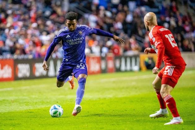 October 23, 2025, Bridgeview, Illinois, United States: Orlando City Defender Alexander Freeman (30) and Chicago Fire Defender Andrew Gutman (15) in action during the Chicago Fire FC vs Orlando City Wildcard match at SeatGeek Stadium. Final Score: Chicago Fire 3:1 Orlando City Bridgeview United States - ZUMAs197 20251023_aaa_s197_387 Copyright: xRajxChavdax