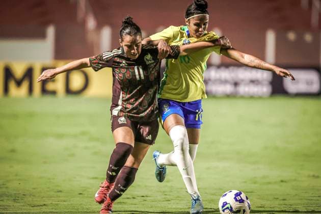 Amistoso Feminino Sub20 Brasil x México GOIÃ¢NIA, GO - 23.10.2025: AMISTOSO FEMININO SUB20 BRASIL X MÃ XICO - Friendly match between the Brazilian Women& 39;s Under-20 Team and the Mexican national team, Nationalteam held at the OnÃ sio Brasileiro Alvarenga Stadium in the city of Goiania GO, this Wednesday, 23rd. (Photo: Claudio Santos Fotoarena) x2829893x  ClaudioxSantos