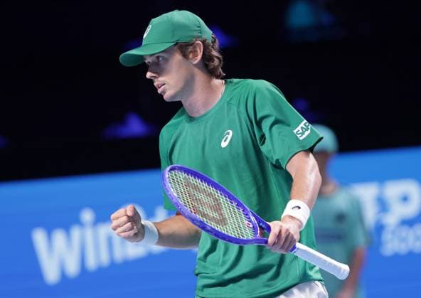 TENNIS - ATP, Tennis Herren Erste Bank Open VIENNA,AUSTRIA,24.OCT.25 - TENNIS - ATP World Tour, Erste Bank Open. Image shows the rejoicing of Alex de Minaur (AUS).  GEPAxpictures xWalterxLuger
