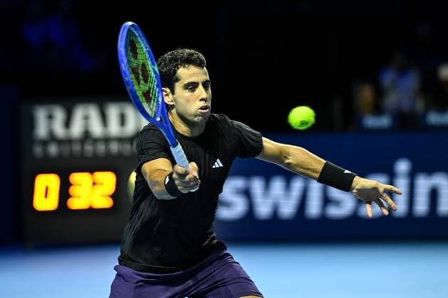 24th October 2025; St. Jakobshalle, Basel, Switzerland; 2025 ATP, Tennis Herren Swiss Indoor Tennis Day 6; Jaume Munar (ESP) in action during the match against Felix Auger-Aliassime (CAN) in the quarter finals  DavidxEmm