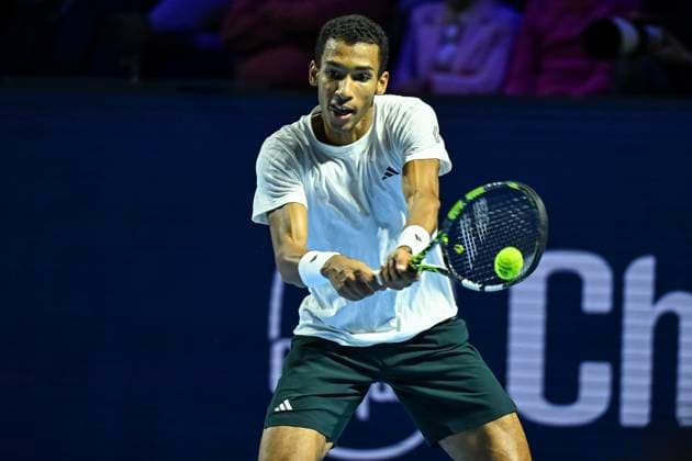 24th October 2025; St. Jakobshalle, Basel, Switzerland; 2025 ATP, Tennis Herren Swiss Indoor Tennis Day 6; Felix Auger-Aliassime (CAN) in action during the match against Jaume Munar (ESP) in the quarter finals  DavidxEmm