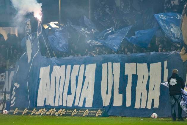 24.10.2025, Hänsch-Arena, Meppen, GER, Regionalliga-Nord, 16. Spieltag: SV Meppen vs SV Drochtersen Assel, Choreografie Amisia Ultra DFL REGULATIONS PROHIBIT ANY USE OF PHOTOGRAPHS AS IMAGE SEQUENCES AND OR QUASI-VIDEO. Meppen Niedersachsen Deutschland Hänsch-Arena