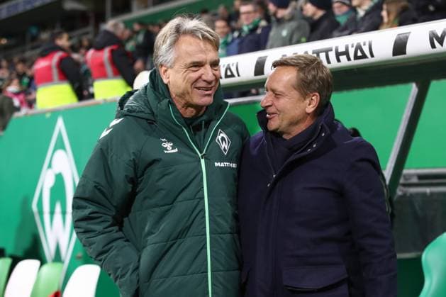 24.10.2025, xtgx, Fussball - 1.Bundesliga SV Werder Bremen - 1.FC Union Berlin v.l. Horst Steffen (Bremen, Trainer)m Horst Heldt (Union Berlin, Geschäftsführer) (DFL DFB REGULATIONS PROHIBIT ANY USE OF PHOTOGRAPHS as IMAGE SEQUENCES and or QUASI-VIDEO) Bremen