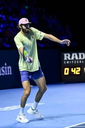 24th October 2025; St. Jakobshalle, Basel, Switzerland; 2025 ATP, Tennis Herren Swiss Indoor Tennis Day 6; Reilly Opelka (USA) in action during the match against Ugo Humbert (FRA) in the quarter finals  DavidxEmm