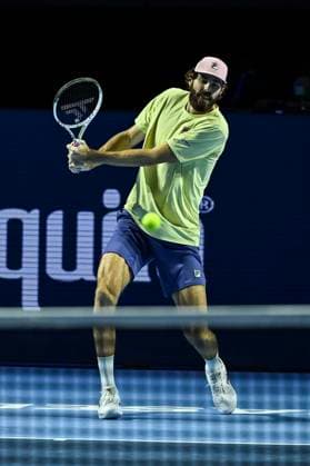 24th October 2025; St. Jakobshalle, Basel, Switzerland; 2025 ATP, Tennis Herren Swiss Indoor Tennis Day 6; Reilly Opelka (USA) in action during the match against Ugo Humbert (FRA) in the quarter finals  DavidxEmm