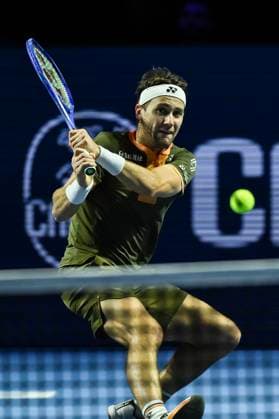 24th October 2025; St. Jakobshalle, Basel, Switzerland; 2025 ATP, Tennis Herren Swiss Indoor Tennis Day 6; Casper Ruud (DEN) in action during the match against Alejandro Davidovich Fokina (ESP) in the quarter finals  DavidxEmm