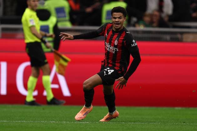 Zachary Athekame (Ac Milan) celebrates after scoring his team s second goal, Serie A, AC Milan v Pisa SC, Giuseppe Meazza, October 24, 2025, Milan, Italy.