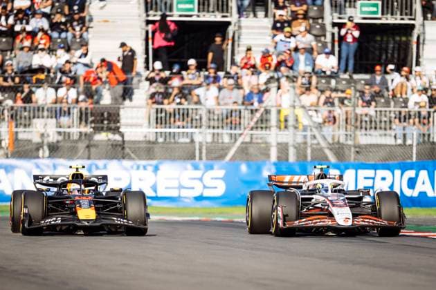Yuki Tsunoda driving Red Bull Racing RB21 (L) and Oliver Bearman driving Haas VF-25 (R) during second practice ahead of the F1 Grand Prix of Mexico at Autodromo Hermanos Rodriguez on October 24, 2025 in Mexico City, Mexico. (Richard Callis SPP) Copyright: xRichardxCallis SPPx spp-en-RiCa-richiecallis_241025a28612