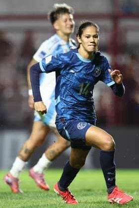Paraguay s defender Naomi de Leon looks on during the CONMEBOL Women s Nations League football match, qualifier for the 2027 World Cup in Brazil, between Argentina and Paraguay, at the Diego Armando Maradona stadium in Buenos Aires, Argentina on October 24, 2025. BUENOS AIRES ARGENTINA Copyright: xALEJANDROxPAGNIx