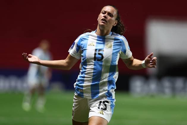 Argentina s midfielder Florencia Bonsegundo gestures during the CONMEBOL Women s Nations League football match, qualifier for the 2027 World Cup in Brazil, between Argentina and Paraguay, at the Diego Armando Maradona stadium in Buenos Aires, Argentina on October 24, 2025. BUENOS AIRES ARGENTINA Copyright: xALEJANDROxPAGNIx