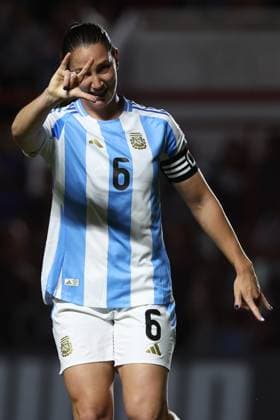 Argentina s defender Aldana Cometti celebrates after scoring the team™s first goal during the CONMEBOL Women s Nations League football match, qualifier for the 2027 World Cup in Brazil, between Argentina and Paraguay, at the Diego Armando Maradona stadium in Buenos Aires, Argentina on October 24, 2025. BUENOS AIRES ARGENTINA Copyright: xALEJANDROxPAGNIx
