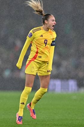 IRELAND VS BELGIUM Tessa Wullaert (9) of Belgium celebrates after scoring the 1-1 equalizer goal during a women football game between the national teams of the republic of Ireland and Belgium, called the Red Flames for the first leg of the Promotion relegation play-off in the Uefa Womens Nations League 2025, on Friday 24 October 2025 in Dublin , IRELAND . Photo Sportpix David Catry Dublin Aviva Stadium IRELAND  Copyright: xSportpix.bex xDavidxCatryxDavidxCatryx