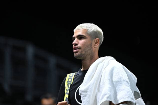 Practice Day At 2025 Rolex Paris Masters - France Carlos Alcaraz (ESP) during practice at the 2025 Rolex Paris Masters at the U Arena in Paris, FRANCE, on October 24, 2025. Photo by Corinne Dubreuil ABACAPRESS.COM Paris France  Copyright: xDubreuilxCorinne ABACAx