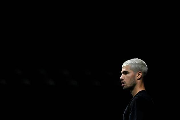 Practice Day At 2025 Rolex Paris Masters - France Carlos Alcaraz (ESP) during practice at the 2025 Rolex Paris Masters at the U Arena in Paris, FRANCE, on October 24, 2025. Photo by Corinne Dubreuil ABACAPRESS.COM Paris France  Copyright: xDubreuilxCorinne ABACAx