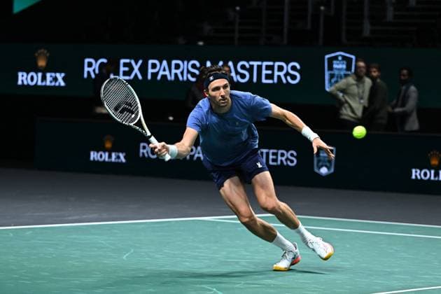 Practice Day At 2025 Rolex Paris Masters - France Arthur Rinderknech (FRA) during practice at the 2025 Rolex Paris Masters at the U Arena in Paris, FRANCE, on October 24, 2025. Photo by Corinne Dubreuil ABACAPRESS.COM Paris France  Copyright: xDubreuilxCorinne ABACAx