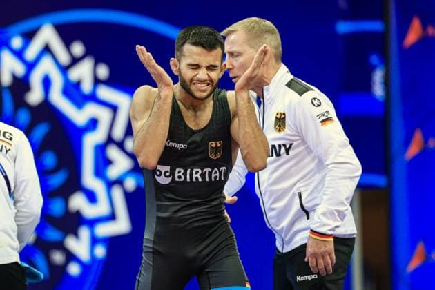 2025 U23 Wrestling World Championships 57kg FS - Karamjeet Holstein (GER) *** 2025 U23 Wrestling World Championships 57kg FS Karamjeet Holstein GER Copyright: xUnitedxWorldxWrestlingx xAmirrezx United World Wrestling Kadir C