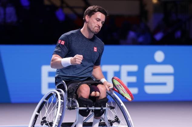 TENNIS - ATP, Tennis Herren Erste Bank Open VIENNA,AUSTRIA,25.OCT.25 - TENNIS - ATP World Tour, Erste Bank Open, wheelchair tennis. Image shows the rejoicing of Gordon Reid (GBR).  GEPAxpictures xWalterxLuger