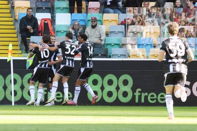 Udinese™s Jesper Karlstroem celebrates after scoring the 1-0 goal for his team during the Serie A soccer match between Udinese and Lecce at the Bluenergy Stadium in Udine, north east Italy - Saturday, October 25,2026 - soccer  Copyright: xAndreaxBressanutti LaPressex