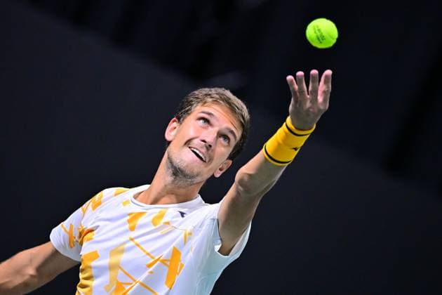 TENNIS : Rolex Paris Masters - Paris - 25 10 2025 Vit Kopriva ( Czech Republic ) serves during the Rolex Paris Masters at Paris La Defense Arena on October 25, 2025 in Nanterre, France. (Photo by Federico Pestellini PSNewz ) ParisFrance  Copyright: xFedericoxPestellinix