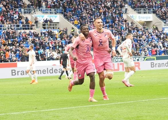 GER, 1.FBL, TSG Hoffenheim vs 1.FC Heidenheim 25.10.2025, PreZero Arena, Sinsheim, GER, 1.FBL, TSG Hoffenheim vs 1.FC Heidenheim , im Bild Tim Lemperle (Hoffenheim) freut sich über das Tor zum 2:0. DFL regulations prohibit any use of photographs as image sequences and or quasi-video.