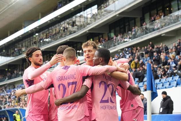 GER, 1.FBL, TSG Hoffenheim vs 1.FC Heidenheim 25.10.2025, PreZero Arena, Sinsheim, GER, 1.FBL, TSG Hoffenheim vs 1.FC Heidenheim , im Bild Tim Lemperle (Hoffenheim) freut sich über das Tor zum 2:0. DFL regulations prohibit any use of photographs as image sequences and or quasi-video.