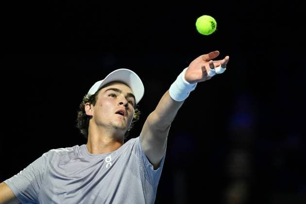 25th October 2025; St. Jakobshalle, Basel, Switzerland; 2025 ATP, Tennis Herren Swiss Indoor Tennis Day 7; Joao Fonseca (BRA) in action during the match against Jaume Munar (ESP) in the semi finals  DavidxEmm
