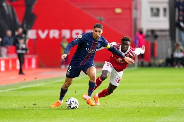 Stade Brestois 29 v Paris Saint-Germain FC - Ligue 1 McDonald s 2025 2026 02 Achraf HAKIMI (psg) - 99 Pathe MBOUP (sb29) during the Ligue 1 McDonald s match between Brest and Paris at Stade Francis Le Ble on October 25, 2025 in Brest, France. Brest France  Copyright: xFEPx 776348173