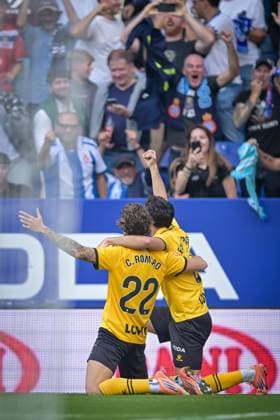 Carlos Romero (RCD Espanyol) and Eduardo Exposito (RCD Espanyol) celebrates during a La Liga EA Sports match between RCD Espanyol and Elche CF at Stage Front Stadium in Barcelona, , Spain, on October 25 2025. Photo by Felipe Mondino Copyright: x@FELIPExMONDINOx