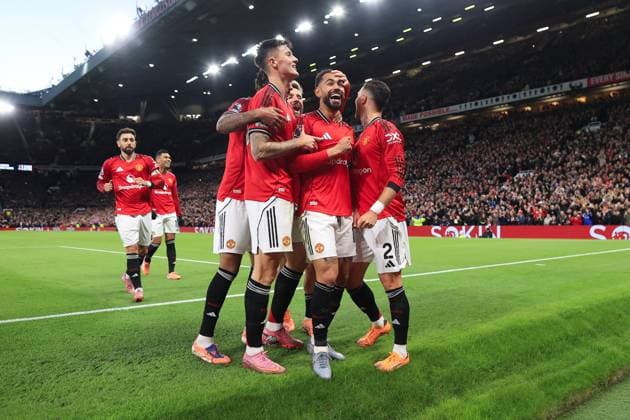 Football - Premier League - Manchester United, ManU v Brighton & Hove Albion 25th October 2025 - Premier League - Manchester United v Brighton & Hove Albion - Matheus Cunha of Manchester United celebrates after scoring their 1st goal - Photo: Simon Stacpoole Offside. Manchester UK Copyright: xSimonxStacpoolexOffside