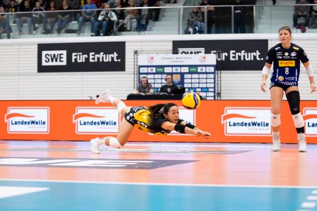 1. Volleyball Bundesliga Frauen: Schwarz-Weiss Erfurt vs. VfB Suhl Lotto Thüringen; Erfurt; 25.10.2025 Xiang-Chen Lai ( 20; VfB Suhl LOTTO Thüringen) 1. Volleyball Bundesliga Frauen: Schwarz-Weiss Erfurt vs. VfB Suhl Lotto Thüringen; Riethsporthalle Erfurt; 25.10.2025 Copyright: xBEAUTIFULxSPORTS Duehringx