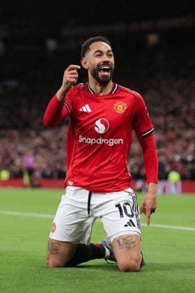 Football - Premier League - Manchester United, ManU v Brighton & Hove Albion 25th October 2025 - Premier League - Manchester United v Brighton & Hove Albion - Matheus Cunha of Manchester United celebrates after scoring their 1st goal - Photo: Simon Stacpoole Offside. Manchester UK Copyright: xSimonxStacpoolexOffside