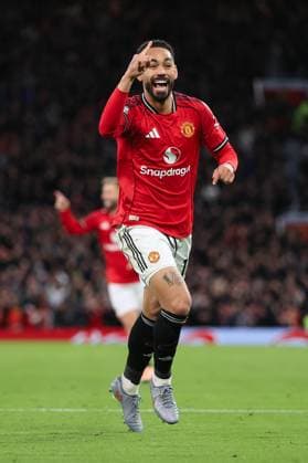 Football - Premier League - Manchester United, ManU v Brighton & Hove Albion 25th October 2025 - Premier League - Manchester United v Brighton & Hove Albion - Matheus Cunha of Manchester United celebrates after scoring their 1st goal - Photo: Simon Stacpoole Offside. Manchester UK Copyright: xSimonxStacpoolexOffside