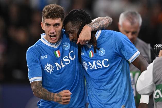Andre-Frank Zambo Anguissa of S.S.C. Napoli celebrates after scoring the goal of 3-1 during the 8th day of the Serie A Championship between S.S.C. Napoli and F.C. Inter at the Diego Armando Maradona Stadium on October 25, 2025 in Naples, Italy.  Copyright: xDomenicoxCippitelli IPAxSportx xipa-agency.netx xx IPA_67068507 IPA_Agency_IPA67068507
